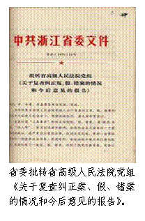文本框:  
省委批转省高级人民法院党组
《关于复查纠正案、假、错案
的情况和今后意见的报告》。
